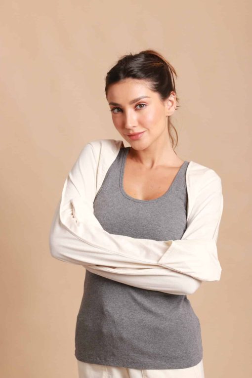 Allergy-Free Comfortable Long Sleeve Bolero Shrug | Cropped Cardigan Arm Sleeves with Reversible Mittens for Adult