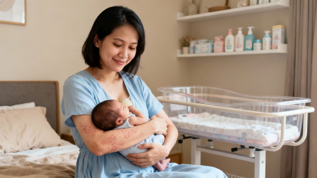 postpartum eczema mother carrying newborn singapore